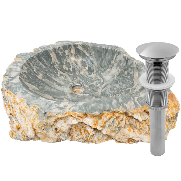 Novatto Natural Cobblestone Vessel Bathroom Sink with Brushed Nickel Drain and Sealer NOSV-CSBN - main
